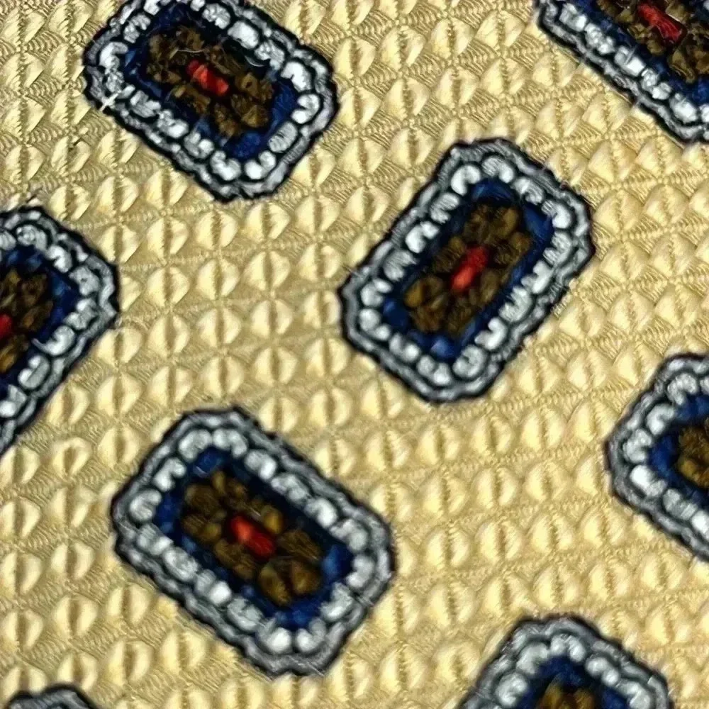 John Ashford Vintage 100% Silk Tie Geometric Golden Yellow with red accents